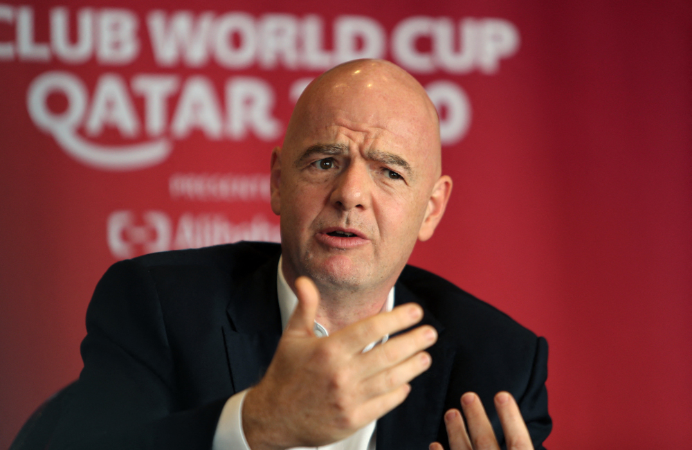 Fifa chief Gianni Infantino gestures during an interview in the Qatari capital Doha February 11, 2021 ahead of the Club World Cup final. u00e2u20acu201d AFP pic