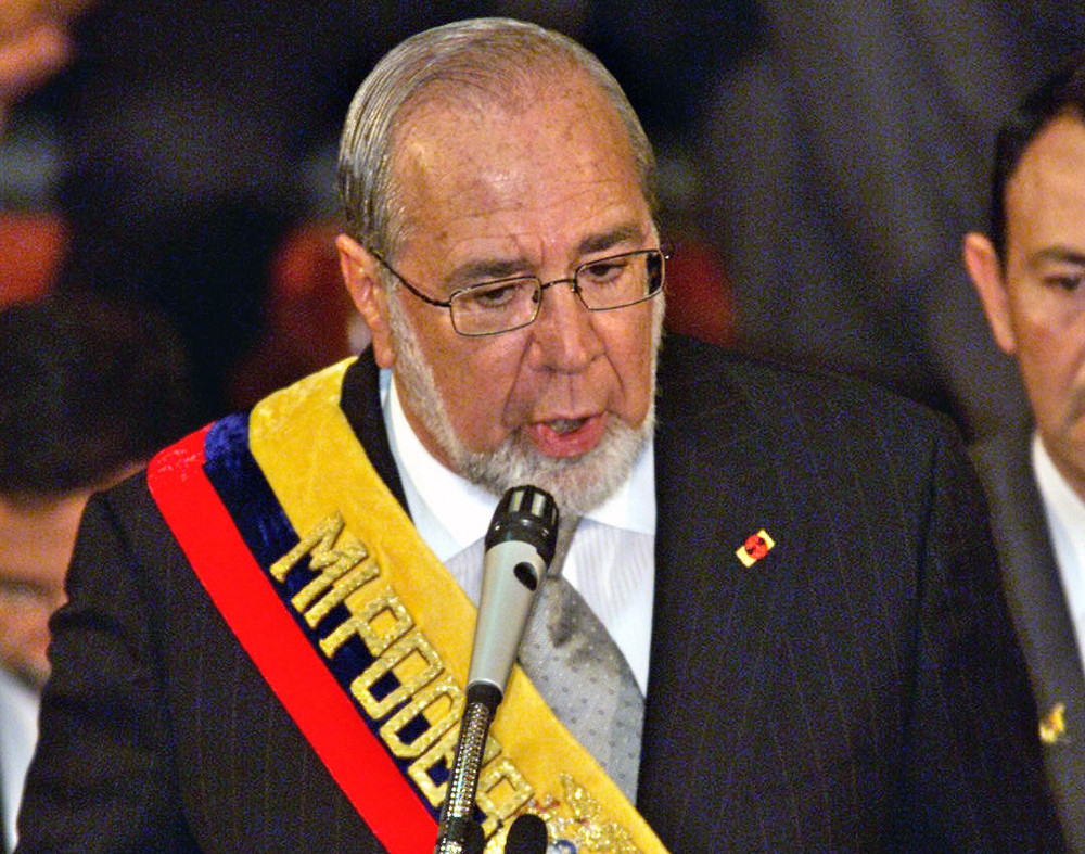 File picture taken January 13, 2003 of Ecuadorean President Gustavo Noboa speaking during his last speech at the National Congress in Quito. u00e2u20acu201d AFP picnn