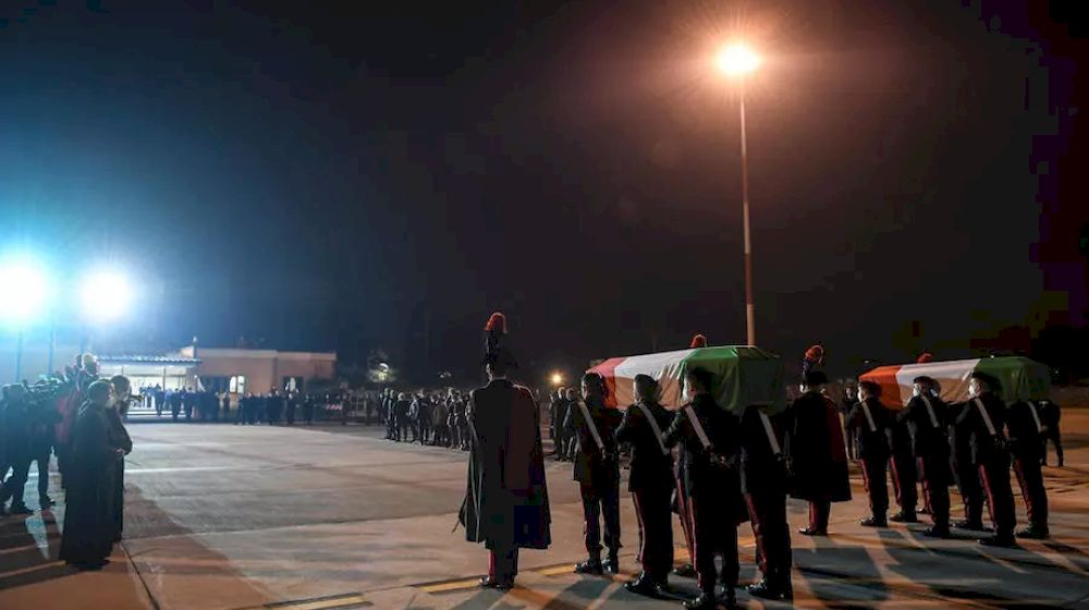 The bodies of the two Italians were returned by military plane to Rome. u00e2u20acu201d Handout ITALIAN FOREIGN MINISTRY/AFP