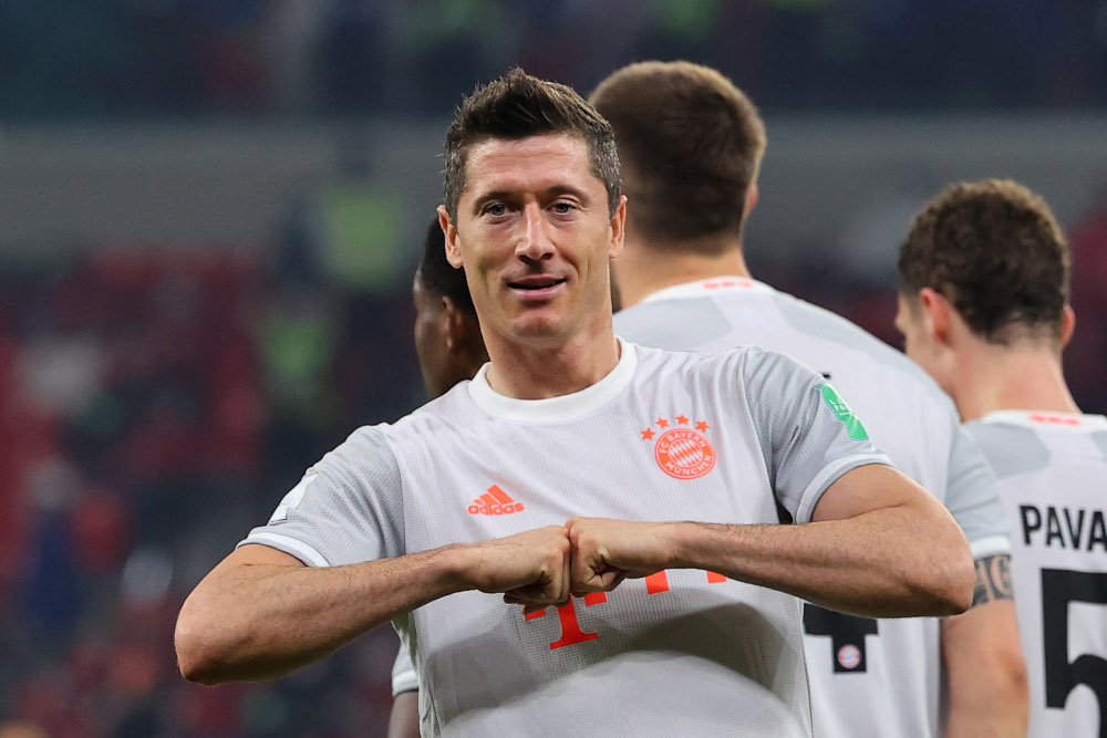 Bayern Munich forward Robert Lewandowski celebrates his second goal during the Fifa Club World Cup semi-final football match against Egyptu00e2u20acu2122s Al-Ahly at the Ahmed bin Ali Stadium in the Qatari city of Ar-Rayyan February 8, 2021. u00e2u20acu201d AFP pic 