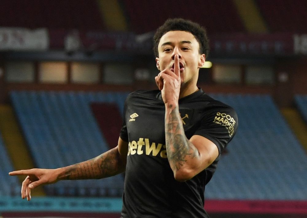 West Ham United's Jesse Lingard celebrates scoring their third goal against Aston Villa at Villa Park, Birmingham February 3, 2021. u00e2u20acu2022 Reuters pic
