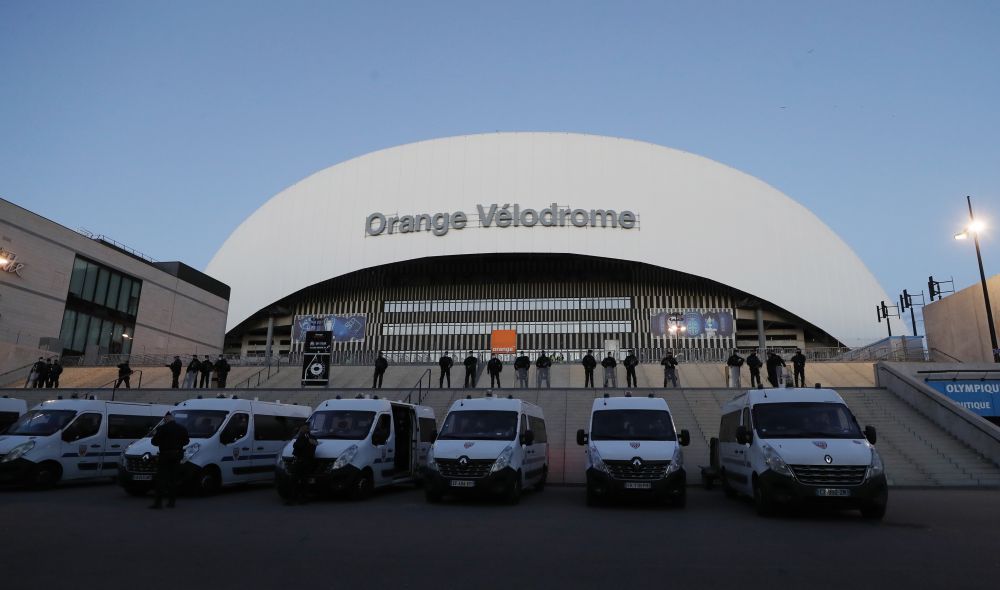 Police patrol the perimeter of the Orange Velodrome before Marseilleu00e2u20acu2122s game against Paris St Germain February 7, 2021. u00e2u20acu201d Reuters pic