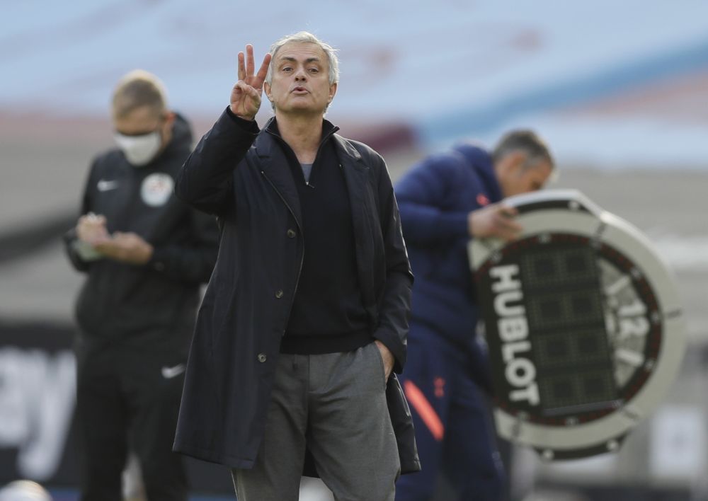 Tottenham Hotspur manager Jose Mourinho gestures to his players during the match against West Ham United at the London Stadium February 21, 2021. u00e2u20acu201d Reuters pic
