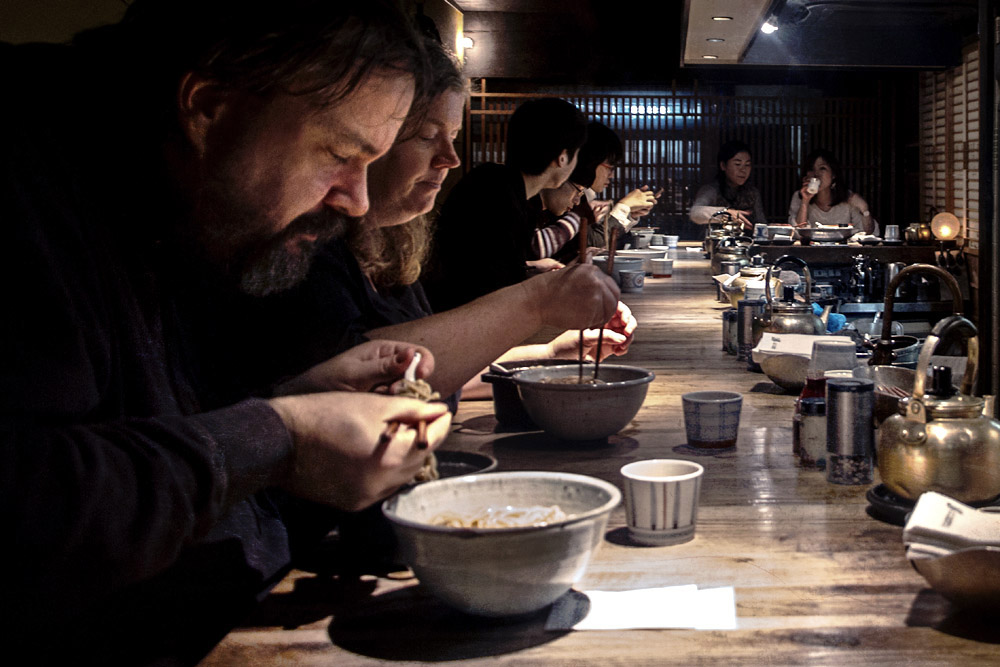 Eating in meditative silence.