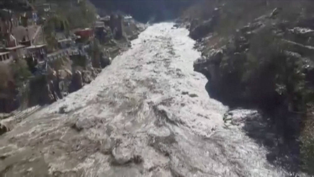 A general view during a flood in Uttarakhand state, February 7, 2021 in this still grab obtained from a video on Reuters TV. u00e2u20acu201d Picture via Reuters