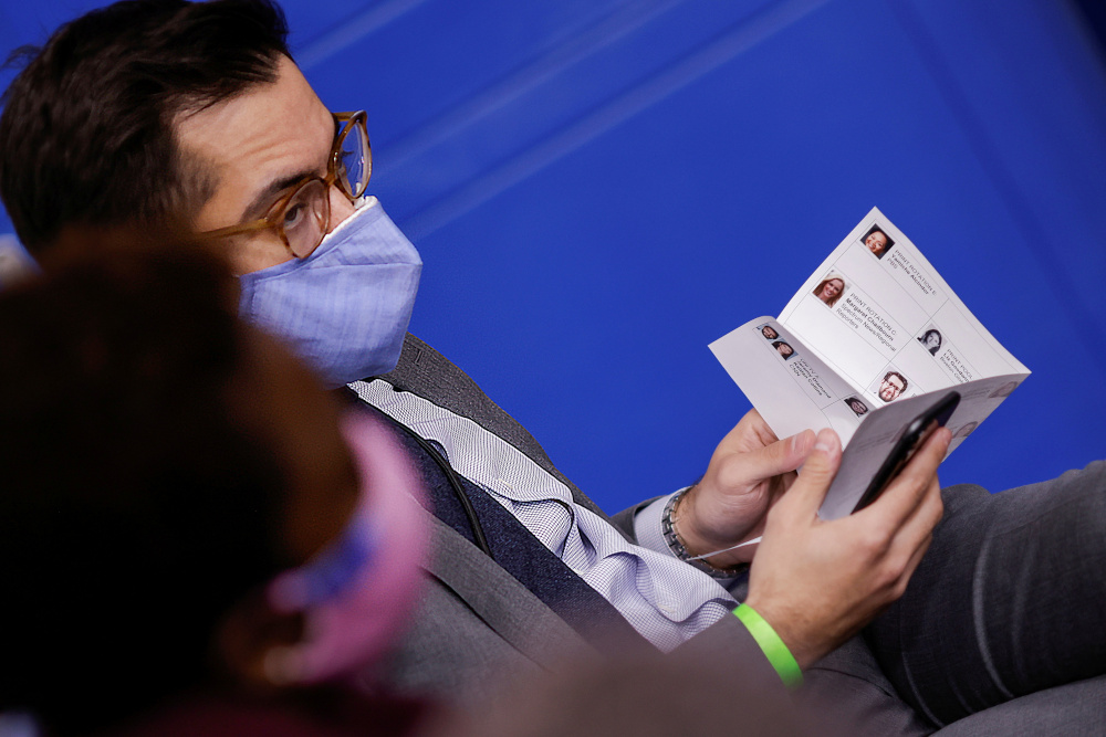 White House Deputy Press Secretary TJ Ducklo holds a paper sheet with names and headshots of reporters during a press briefing at the White House, in Washington February 8, 2021. u00e2u20acu201d Reuters pic