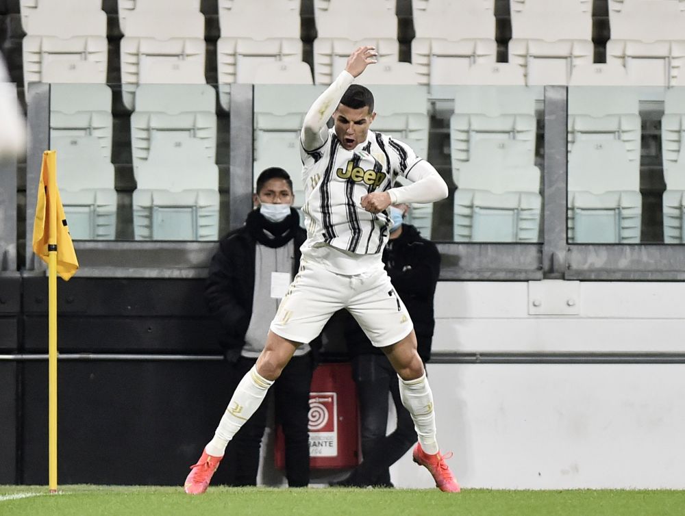 Juventus' Cristiano Ronaldo celebrates scoring their second goal against Crotone at the Allianz Arena, Turin February 22, 2021. u00e2u20acu201d Reuters pic
