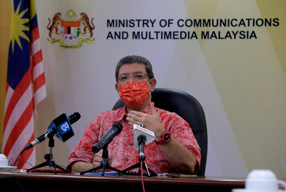 Datuk Saifuddin Abdullah speaks to the media after the virtual handing-out of offer letters to recipients of Phase 2 of the Creative Industry Immediate Economic Action Plan (Pelaksana) fund in Putrajaya February 11, 2021. u00e2u20acu201d Bernama pic