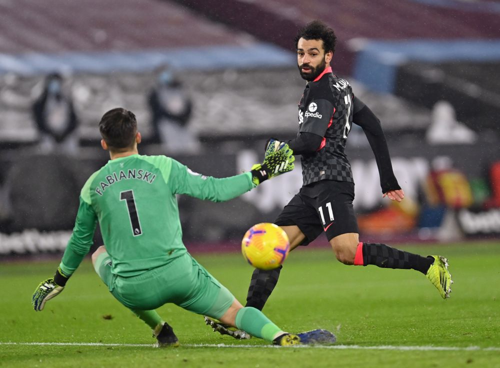 Liverpool's Mohamed Salah scores their second goal against West Ham at the London Stadium, London January 31, 2021. u00e2u20acu201d Reuters pic