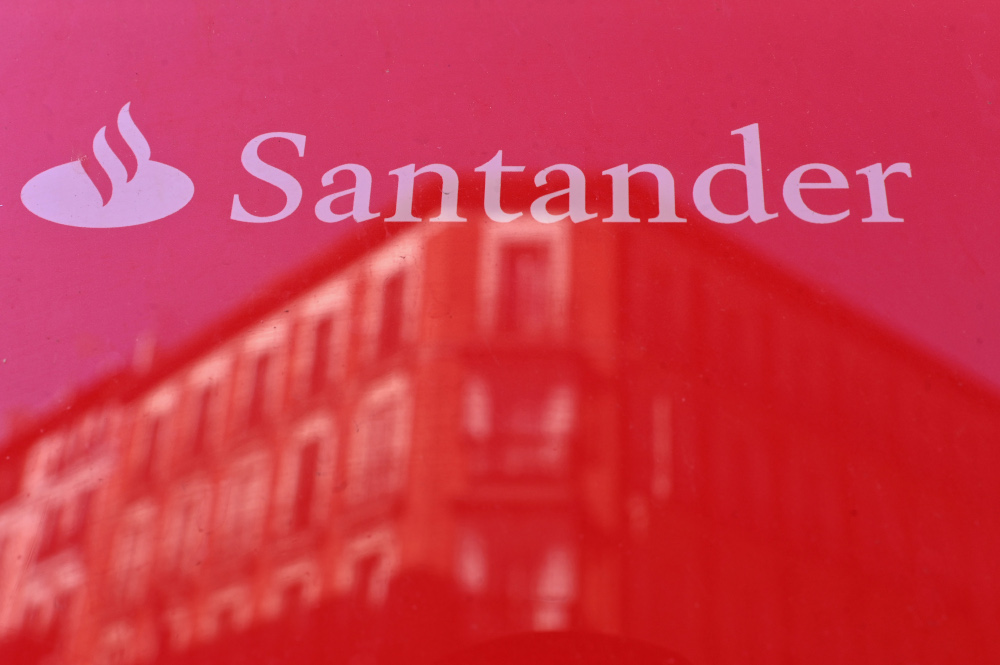 The logo of Santander bank is pictured in Madrid on May 14, 2019. The Spanish banking giant reported today a net loss of over u00e2u201au00ac8.7 billion for 2020. u00e2u20acu201d AFP pic 