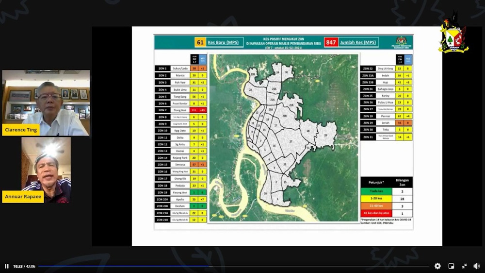 A screengrab of the Facebook live discussion between Dr Annuar and Ting. The slide shows the zoning of Sibu. u00e2u20acu201d Picture via Borneo Post