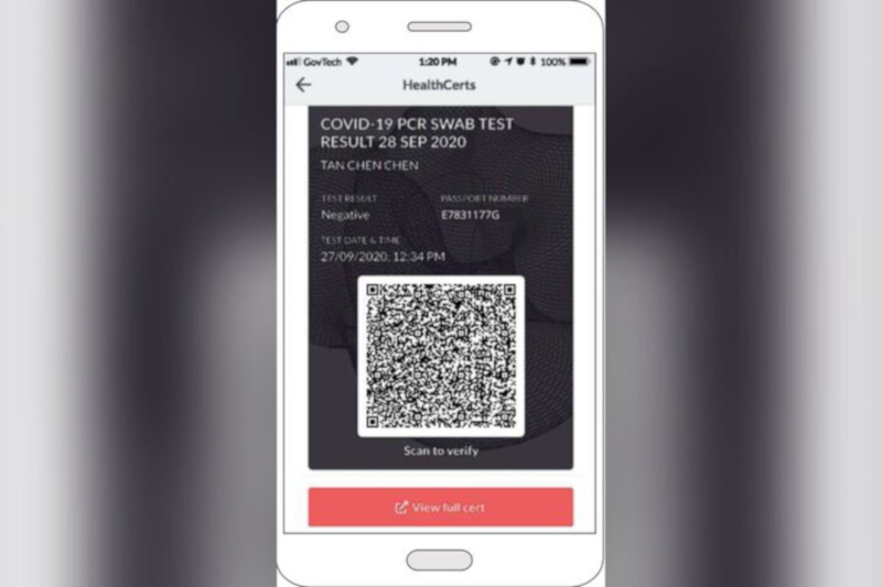 What the HealthCerts digital certification looks like. — Illustration: Smart Nation Singapore via TODAY