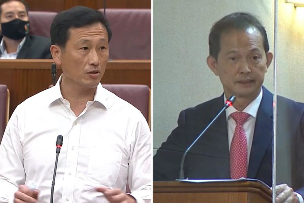 Transport Minister Ong Ye Kung (left) and Non-Constituency Member of Parliament Leong Mun Wai in Parliament on February 25, 2021. u00e2u20acu201d Singapore Parliament screengrab/CNA pic via TODAY