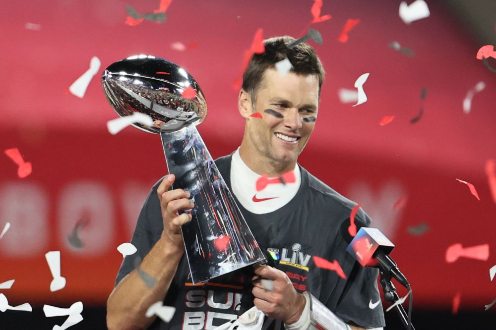Tampa Bay Buccaneers quarterback Tom Brady (12) hoists the Vince Lombardi Trophy after defeating the Kansas City Chiefs in Super Bowl LV at Raymond James Stadium in Tampa February 7, 2021. u00e2u20acu201d Reuters pic