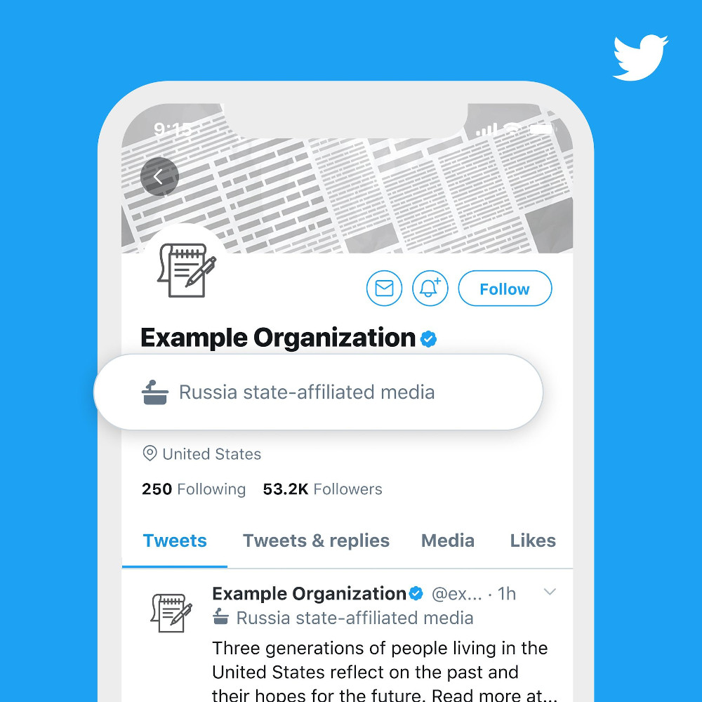 In the coming months, Twitter plans to add labels to the accounts of state-affiliated media entities. u00e2u20acu201d Picture from Twitter via ETX Studionn
