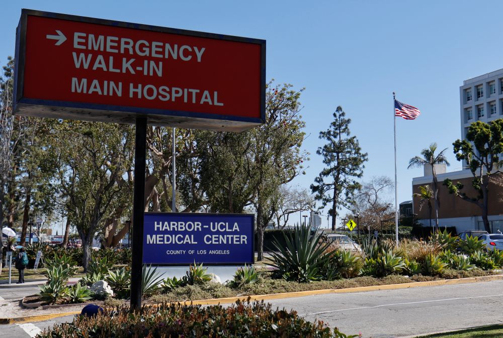 The US flag flutters outside the Harbor-UCLA Medical Centre, where professional golfer Tiger Woods was brought following his accident, in Torrance, California February 24, 2021. u00e2u20acu201d Reuters pic nn