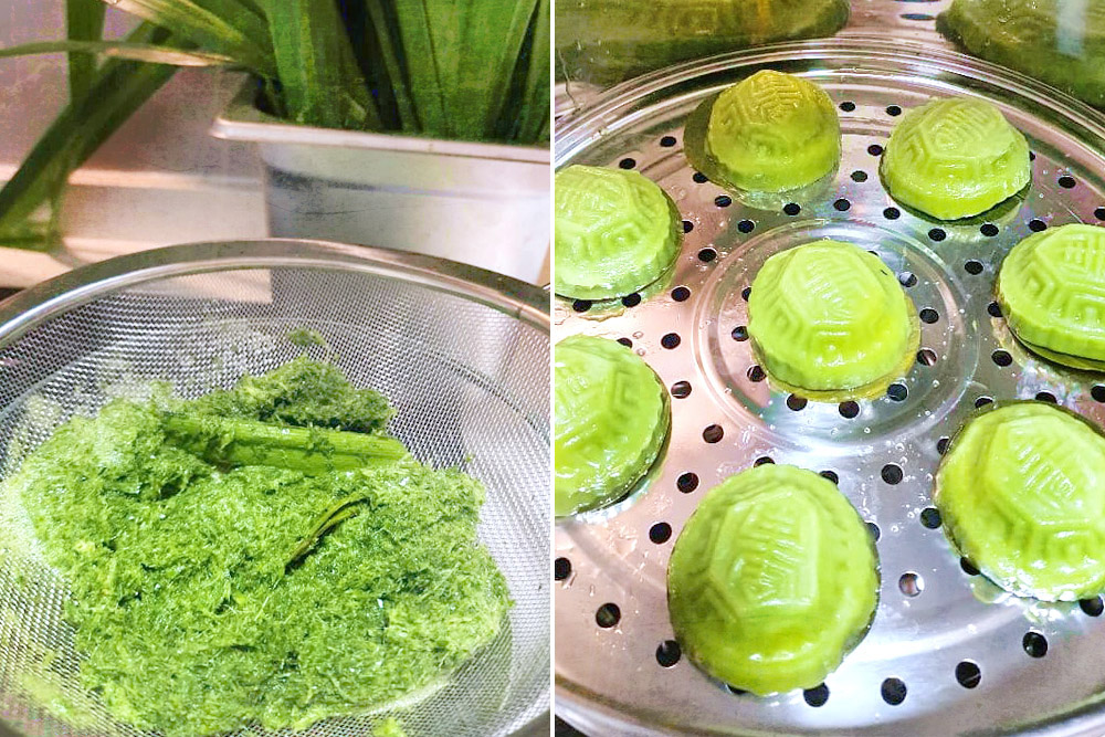 No artificial colouring is used but natural extracts such as that from pandan leaves.