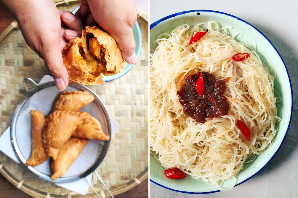 Peranakan favourites: Baba curry puffs (left) and Nyonya 'mee Siam' (right).