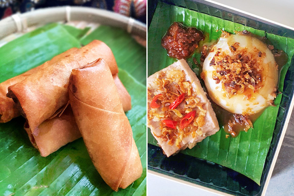 Savoury teatime treats such as fried 'popiah' (left) and 'kuih kahwin' (right) are available too.