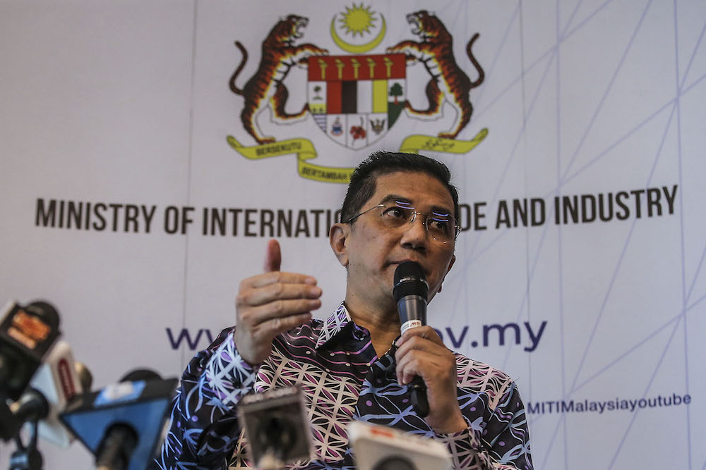 Senior Minister cum International Trade and Industry Minister Datuk Seri Mohamed Azmin Ali at the press conference in the Ministry of International Trade and Industry (Miti), March 18, 2021. u00e2u20acu201d Photo by Hari Anggara