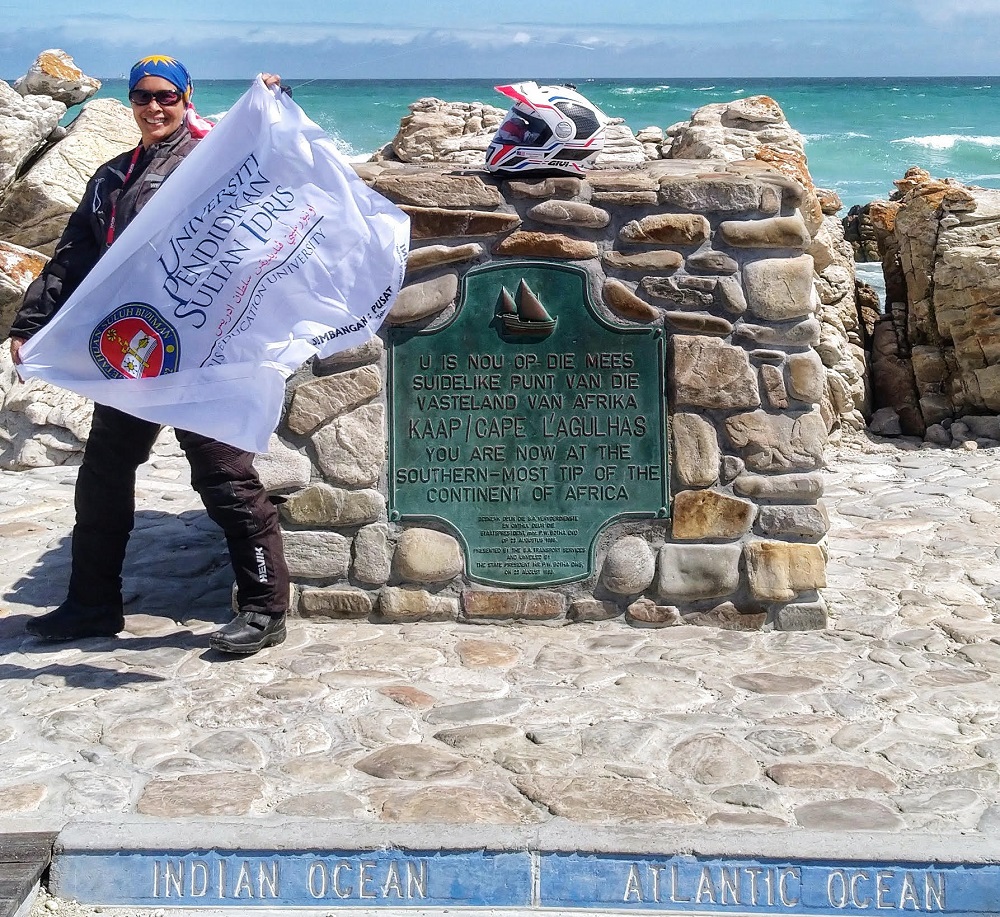 Anita Yusof at the Cape L Agulhas, the Southernmost tip of the African continent. — Picture courtesy of Anita Yusof