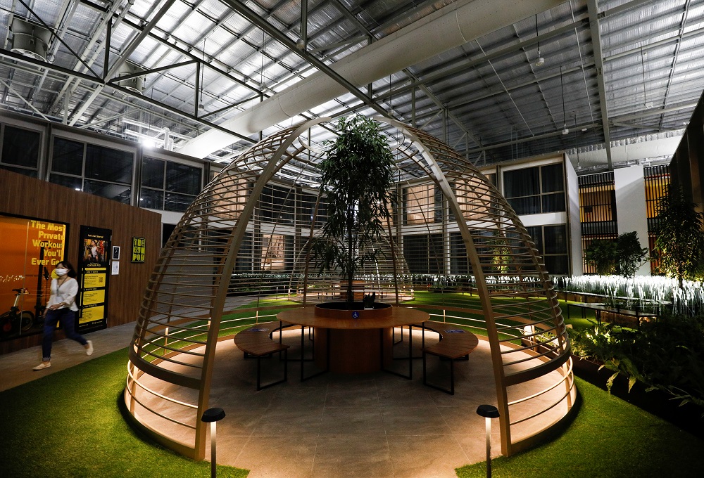 A view of pavilions and a gym in the courtyard of the short-stay facility Connect@Changi in Singapore February 22, 2021. u00e2u20acu201d Reuters pic