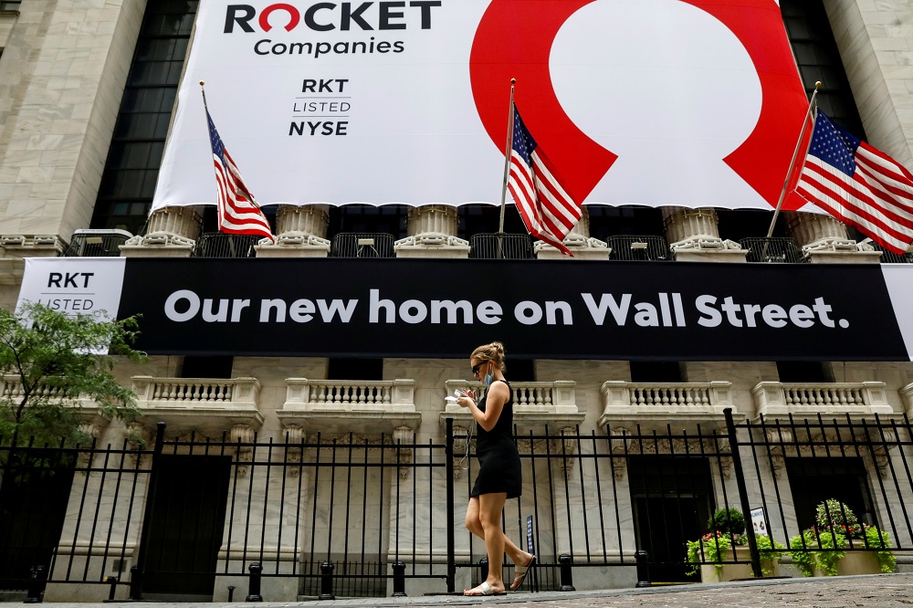 A banner celebrating Rocket Companies Inc, the parent company of US mortgage lender Quicken Loans, IPO is seen on the front facade of the New York Stock Exchange in New York August 6, 2020. u00e2u20acu201d Reuters pic