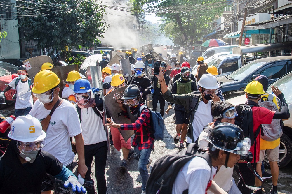 Protester run from police during a protest against the military coup in Yangon March 8, 2021. u00e2u20acu201d Reuters pic