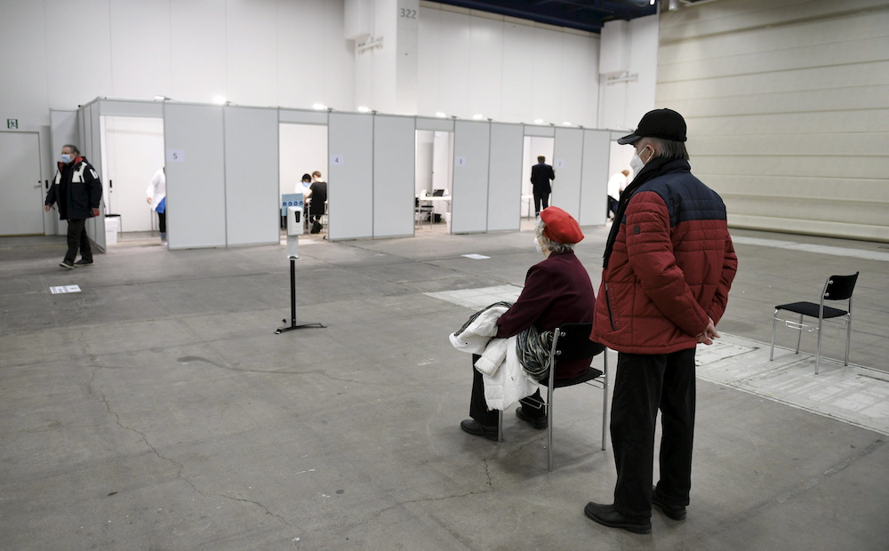 Elderly patients wait for their turn to be vaccinated against the Covid-19 coronavirus disease at the Helsinki Fair Centre in Helsinki, Finland February 17, 2021. u00e2u20acu201d Reuters picnn