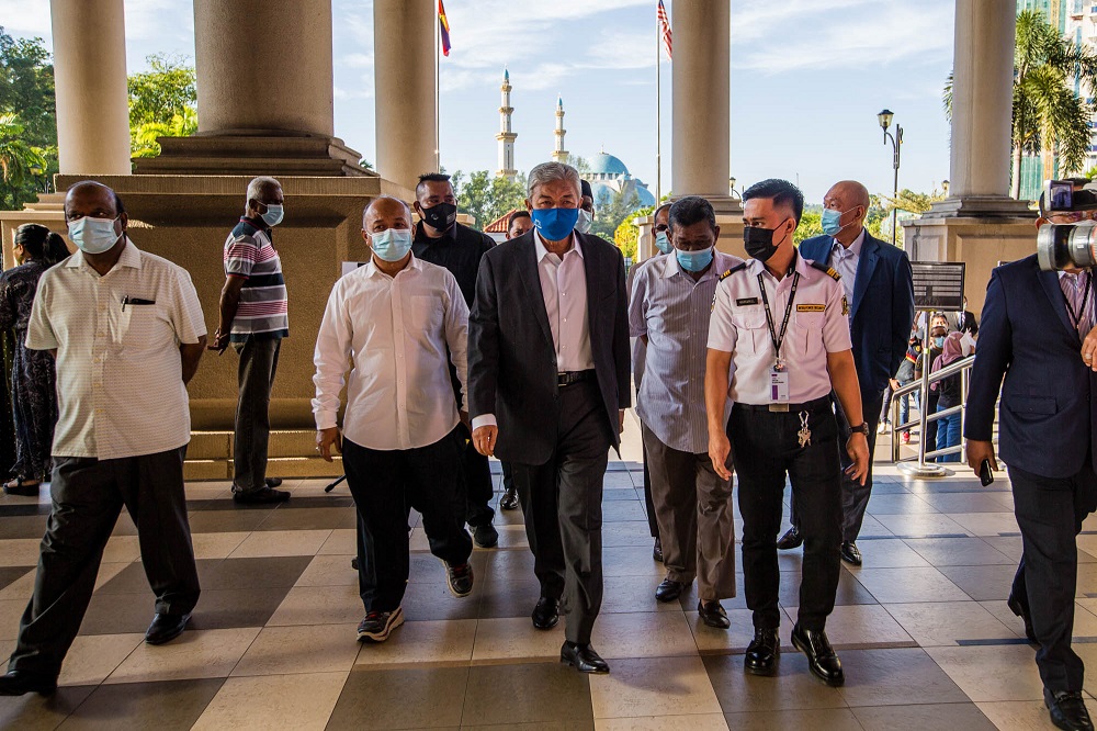 Datuk Seri Ahmad Zahid Hamidi arrives at the Kuala Lumpur High Court in Kuala Lumpur March 8, 2021. u00e2u20acu201d Picture by Firdaus Latif