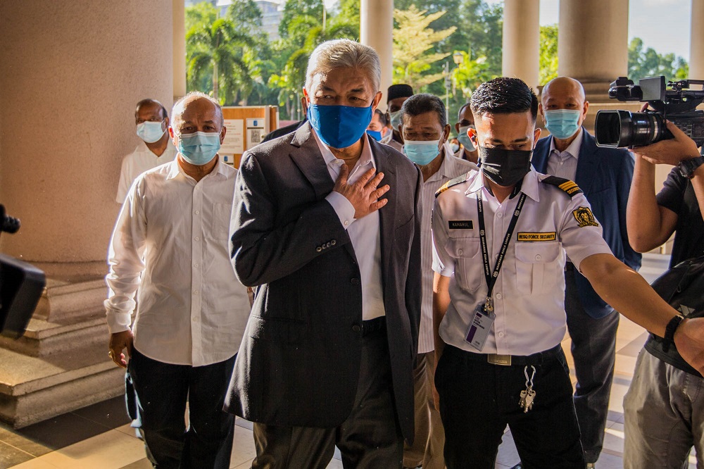Datuk Seri Ahmad Zahid Hamidi arrives at the Kuala Lumpur High Court in Kuala Lumpur March 8, 2021. u00e2u20acu201d Picture by Firdaus Latif