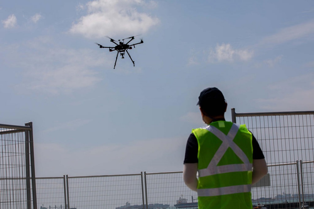 A drone demonstration by Nova Systems and OneSky under the Unmanned Aircraft Traffic Management system at 31 Marina Coastal Drive on March 9, 2021. u00e2u20acu201d TODAY pic