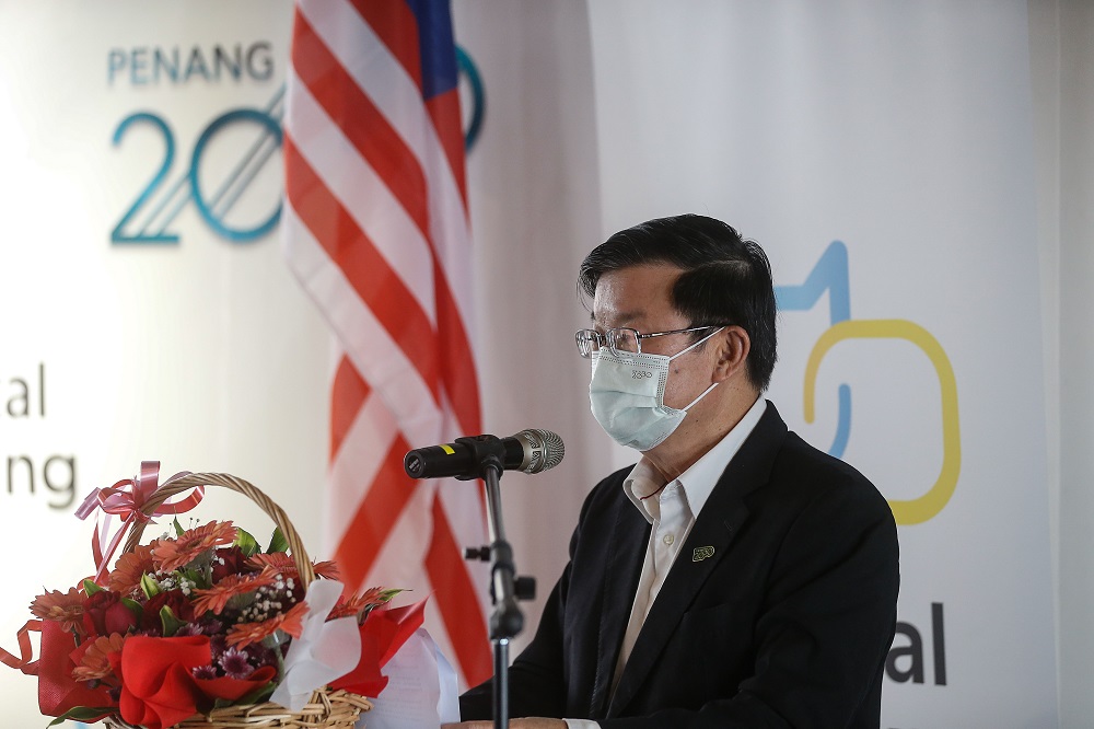 Penang Chief Minister Chow Kon Yeow delivers his speech during the launch of Digital Penang at Wisma Yeap Chor Ee in George Town March 12, 2021. — Picture by Sayuti Zainudin