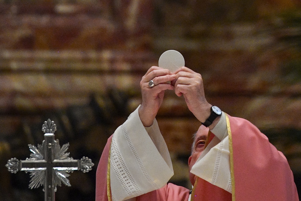 Pope Francis celebrates the Eucharist during a mass to mark 500 years of Christianity in the Philippines, in St. Peter's Basilica at the Vatican, March 14, 2021. u00e2u20acu201d Reuters picnn