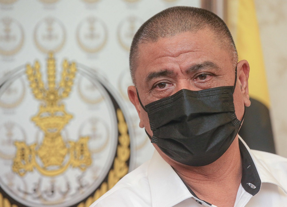 Perak Mentri Besar Datuk Saarani Mohamad at a press conference in Ipoh March 15, 2021. u00e2u20acu201d Picture by Farhan Najib