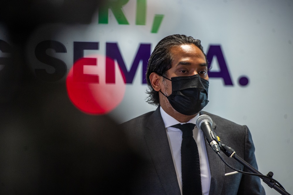 Minister of Science, Technology, and Innovation Khairy Jamaluddin speaks at a press conference in Putrajaya March 15, 2021. u00e2u20acu201d Picture by Shafwan Zaidon'