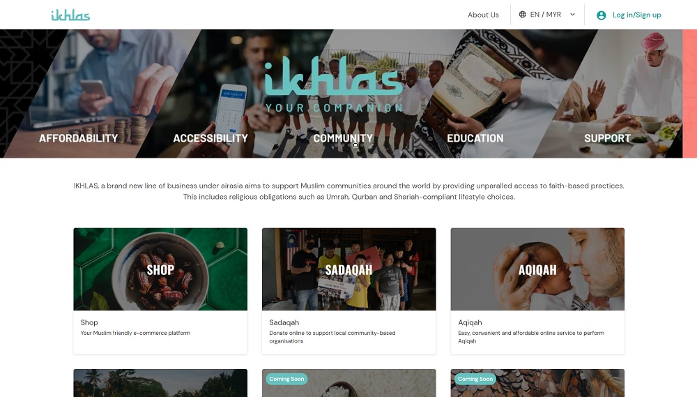 Shop with Ikhlas offers a wide range of products, including praying mats and amenities, dry food, pre-packaged meals, halal fresh meats, beauty, health supplements, books, Islamic art, and garments. u00e2u20acu201d Screen capture via Ikhlas.com