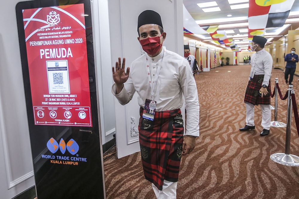 Umno information chief Shahril Hamdan is pictured at the 2020 Umno annual general meeting in Kuala Lumpur March 27, 2021. u00e2u20acu201d Photo by Hari Anggara.