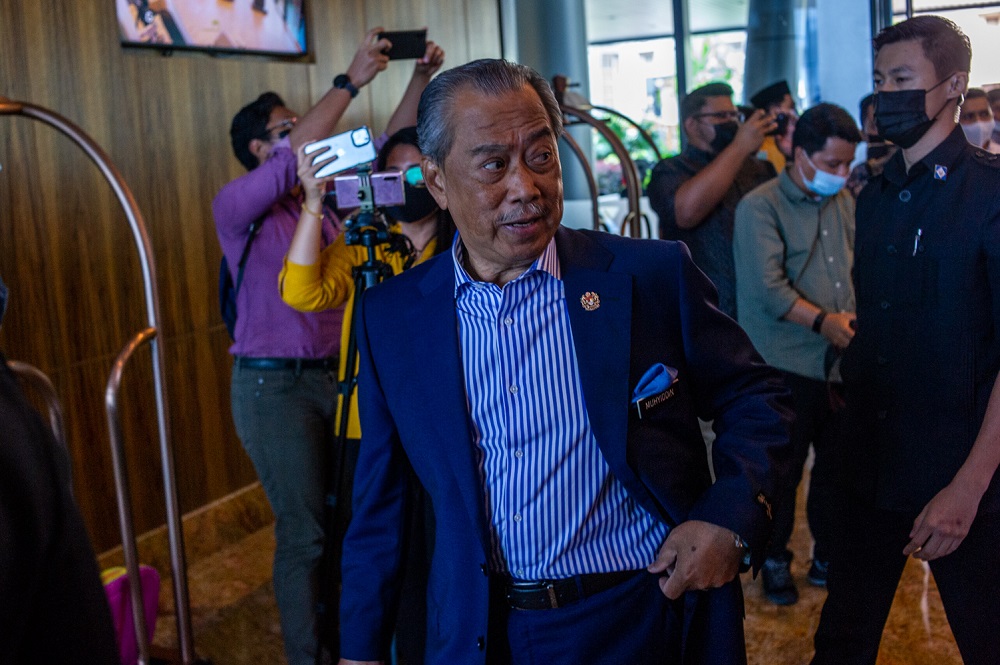 Prime minister, Tan Sri Muhyiddin Yassin arrives for a meeting with Johor PPBM and Perikatan Nasional leaders at the Zenith Hotel in Putrajaya March 31, 2021. u00e2u20acu201d Picture by Shafwan Zaidon