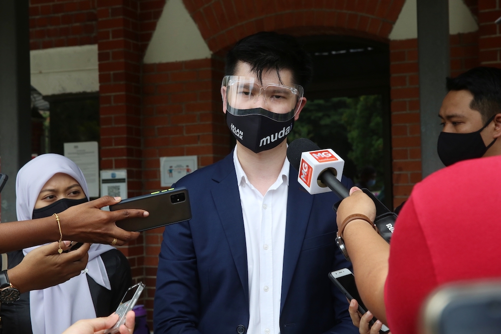 MUDA vice president and lawyer, Lim Wei Jiet, speaks to the media in Putrajaya, March 25, 2021. u00e2u20acu201d Picture by Choo Choy May