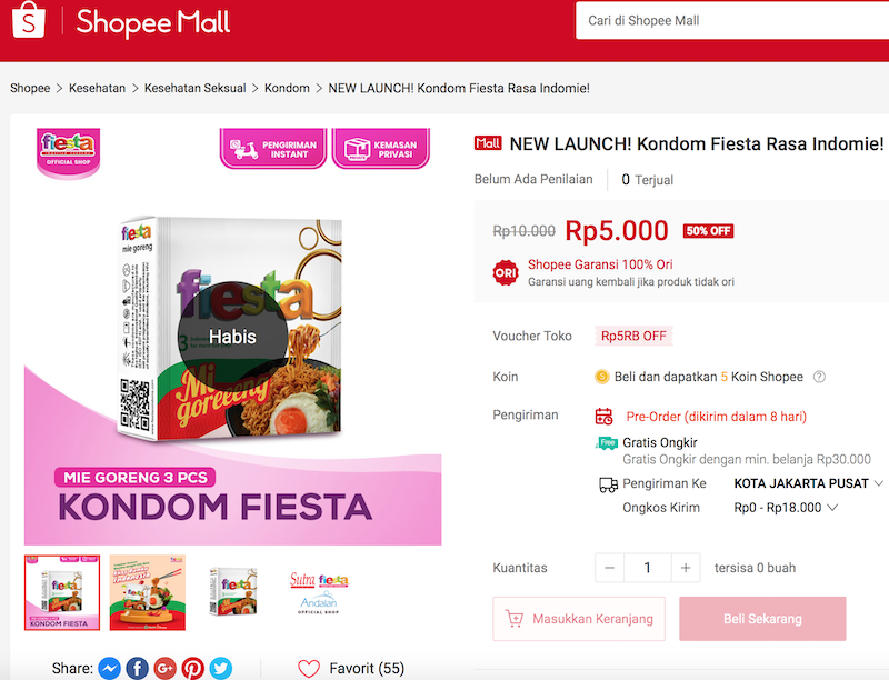 The condoms were snapped up by customers on Shopee Mall shortly after its launch yesterday. — Screengrab from Shopee Mall