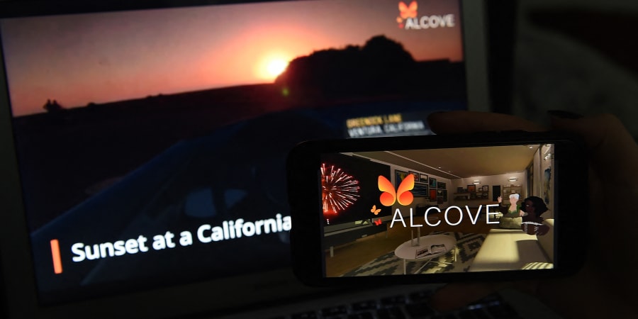 Alcove enables users to visit exotic locales such as Australia's coral reef or the island of Malta, while adding a u00e2u20acu02dcshared; experience which enables people to interact and even u00e2u20acu02dcleadu00e2u20acu2122 a family member without the technical skills to navigate in a VR 