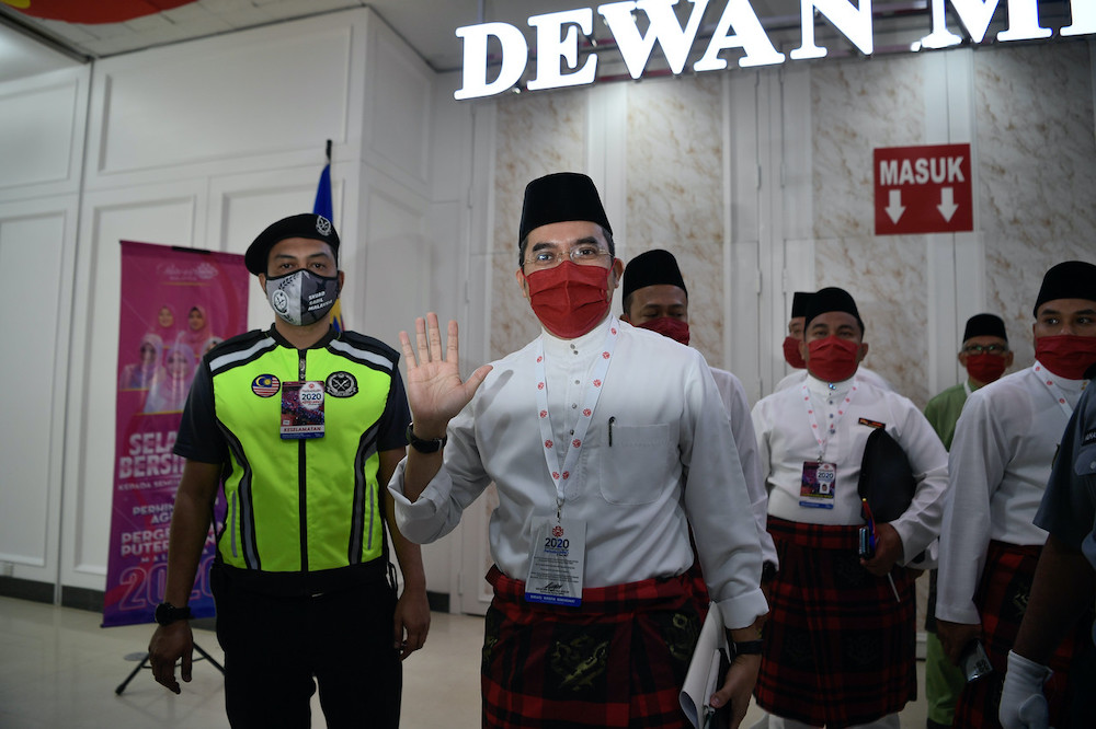 Umno Youth chief Datuk Dr Asyraf Wajdi Dusuki at the Umno General Assembly in Kuala Lumpur, March 27, 2021. u00e2u20acu201d Bernama picnn