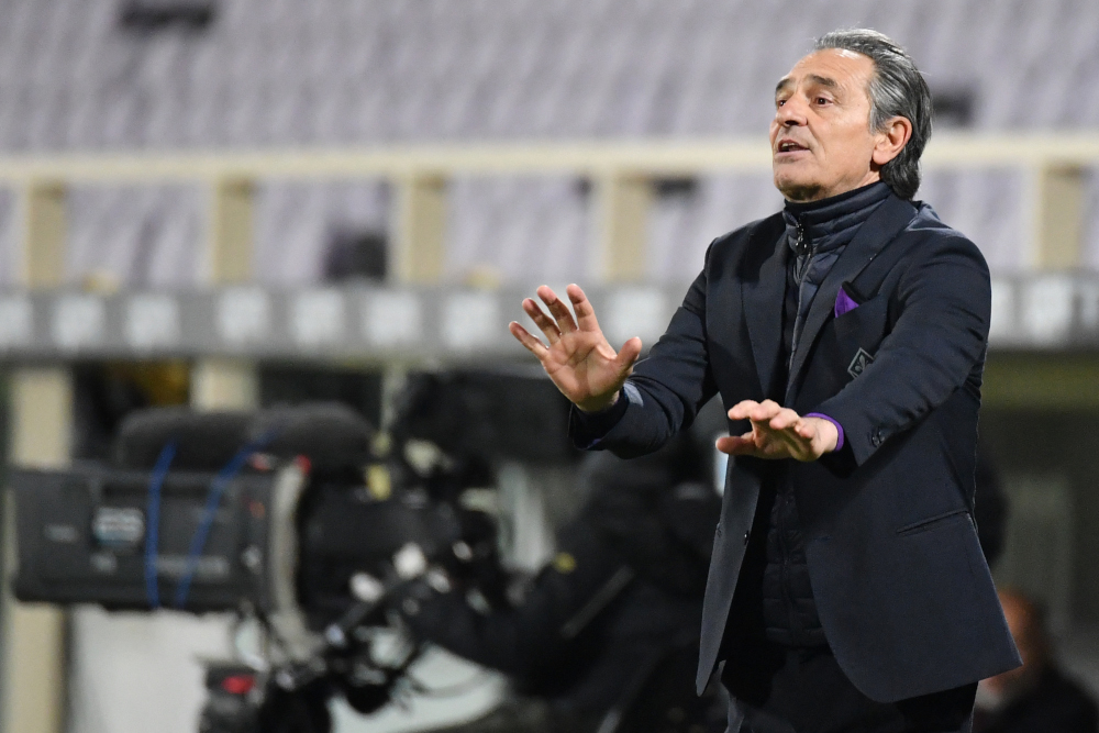 Fiorentinau00e2u20acu2122s Italian coach Cesare Prandelli gives instructions during the Italian Serie A football match Fiorentina vs AC Milan March 21, 2021 at the Artemio-Franchi stadium in Florence. u00e2u20acu201d AFP picnn