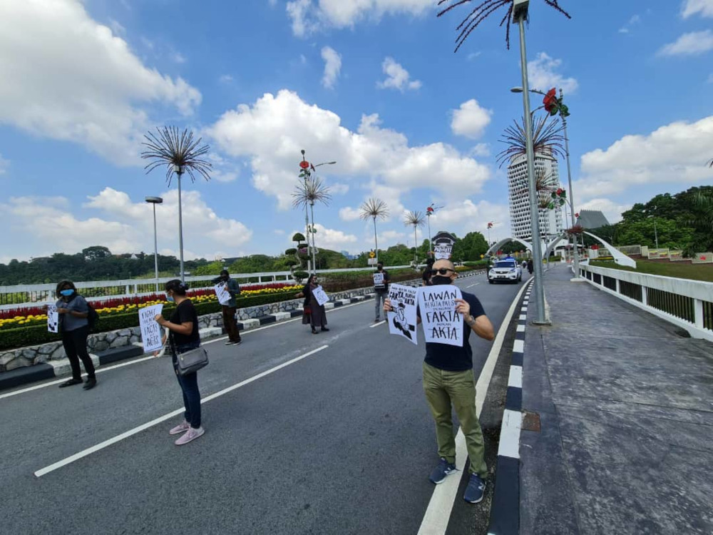 The group, representing members of the Freedom of Expression Cluster, protesting near the Parliament building in Kuala Lumpur, March 14, 2021. u00e2u20acu201d Picture courtesy of Centre for Independent Journalismn