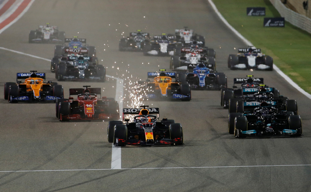 Red Bullu00e2u20acu2122s Max Verstappen leads at the start of the race of the Bahrain Grand Prix at Bahrain International Circuit, Sakhir, March 28, 2021 .u00e2u20acu201d Reuters pic 