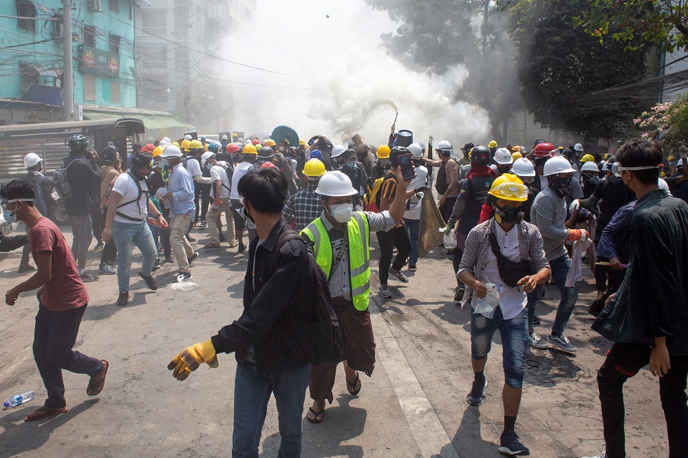 Protesters are seen near a barricade during an anti-coup protest in Yangon, Myanmar March 3, 2021. u00e2u20acu2022 Reuters pic
