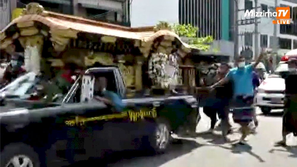 Funeral procession for 19-year old protester Angel, also known as Kyal Sin, who was killed during protests on Wednesday, in this still image from social media video, in Mandalay, Myanmar March 4, 2021. u00e2u20acu201d Mizzima Daily picture via Reuters