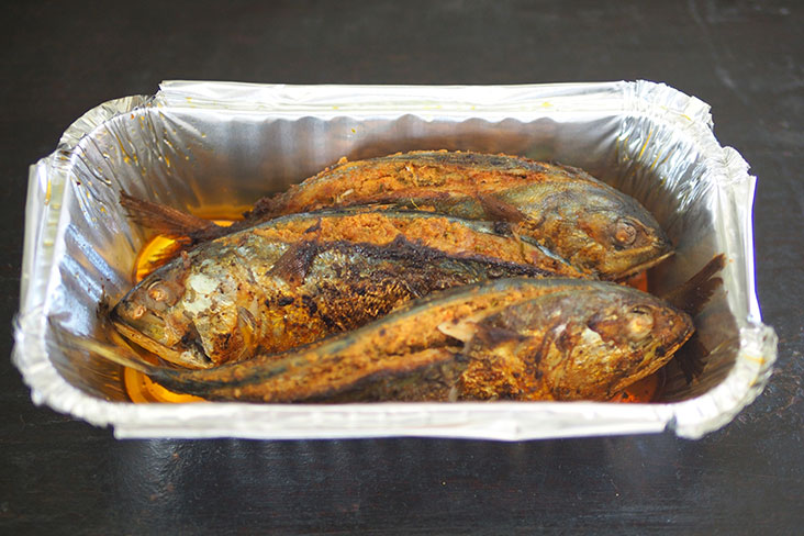 Your order for the 'sambal' stuffed fish has three fishes packed in a foil container