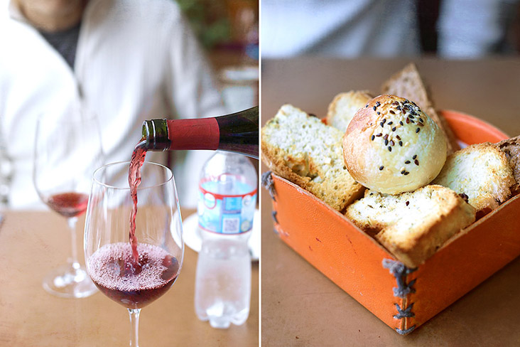 Enjoy a fruity Malbec, Argentina’s most famous wine (left). Freshly baked bread (right).